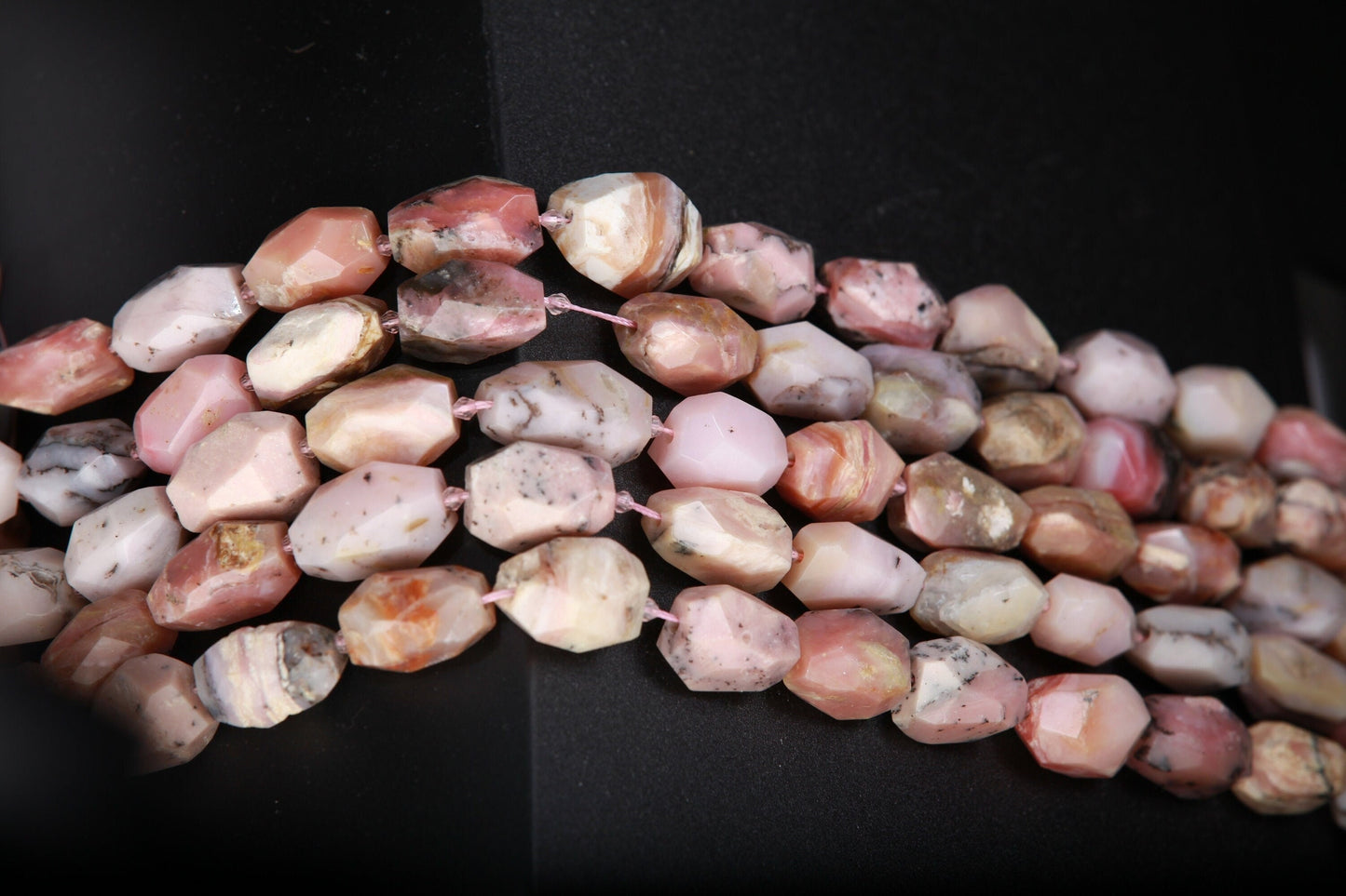 15x22mm Faceted Pink Peruvian Opal Pillow Rectangular Nugget 15&quot;