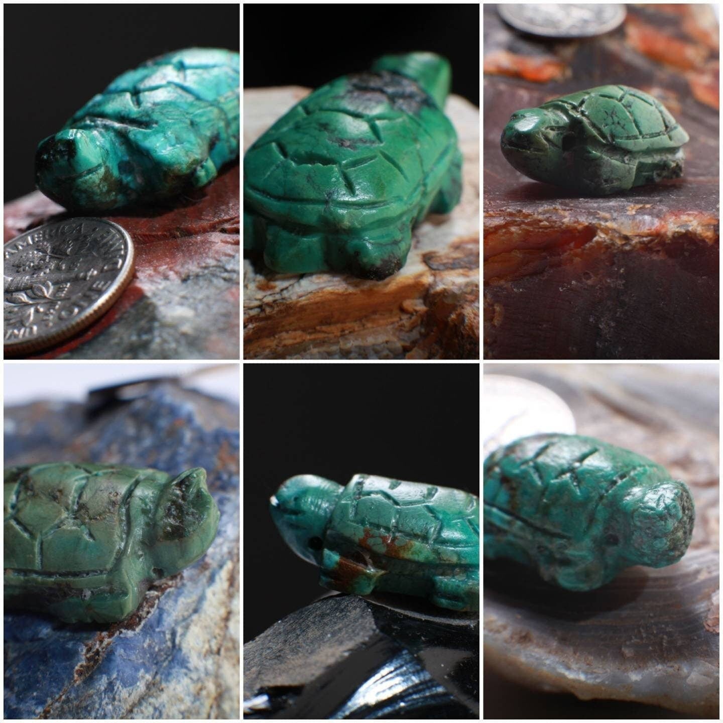 Hand Carved Natural Turquoise Sea Turtle Totem, Miniature Animals Collectible Figurines Vintage Sculpture, Old Stock