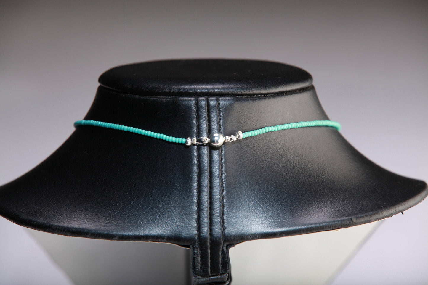 Turquoise blue Aqua quartz with CZ disc pendant , Magnetic Ball Clasp Choker 14" only