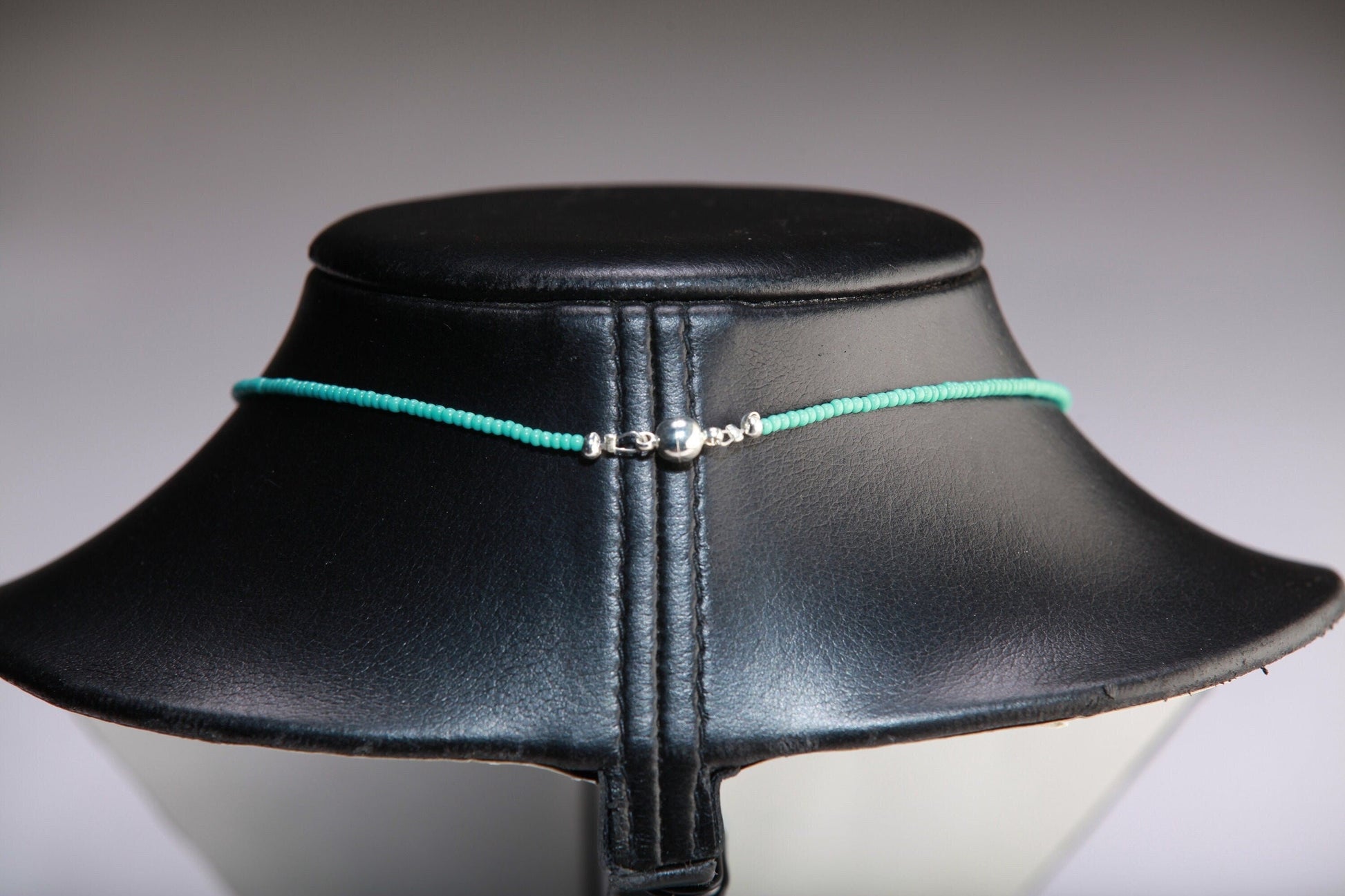 Turquoise blue Aqua quartz with CZ disc pendant , Magnetic Ball Clasp Choker 14" only