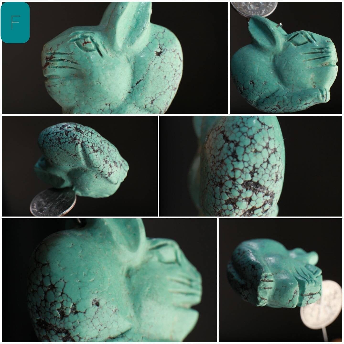 Natural Turquoise Hand Crafted Rabbit Pendant, Top Drilled Miniature Animals Collectible Figurines Vintage Sculpture, Old Stock