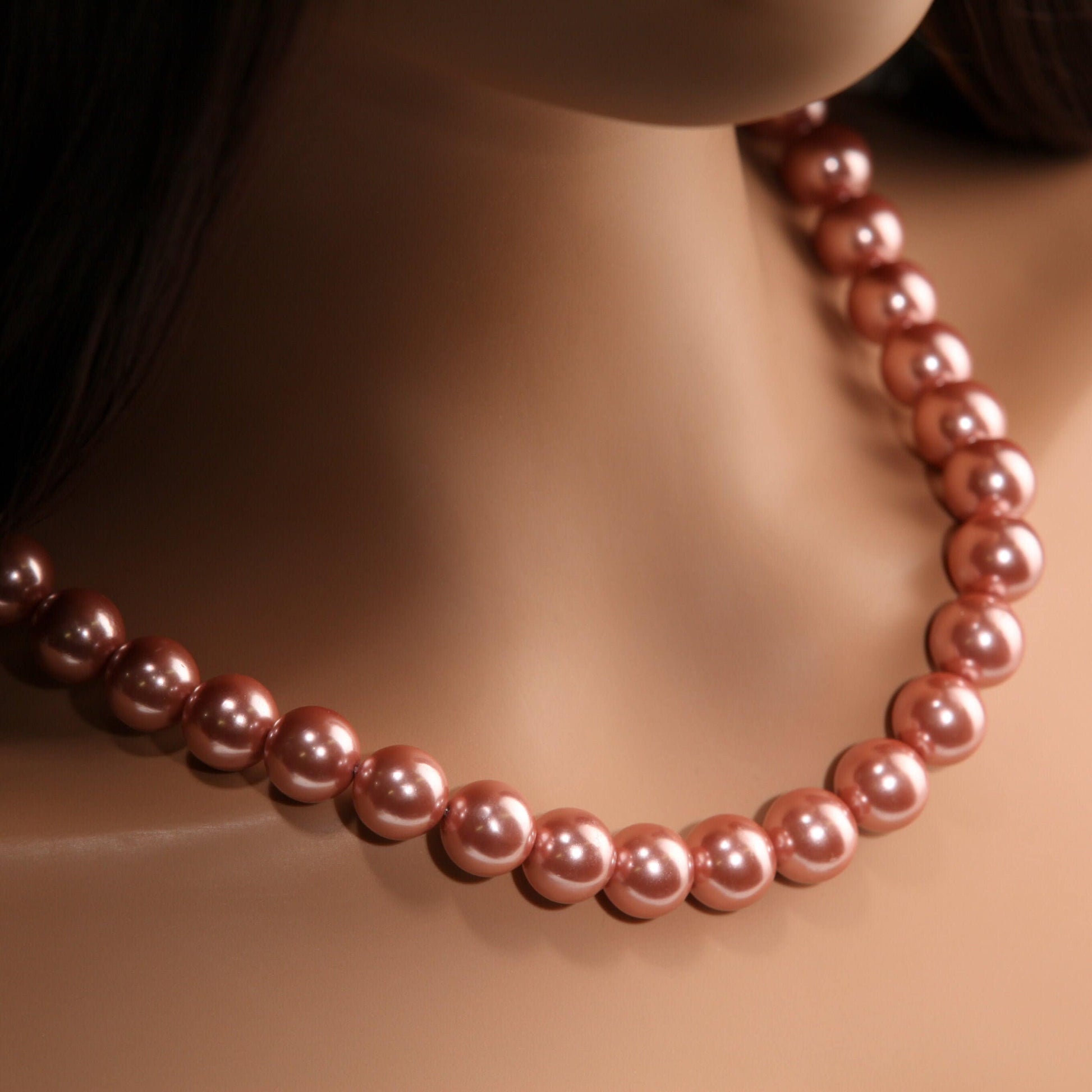 Copper Pink South Sea Shell Pearl 12mm Large High Luster Statement Necklace with Strong Magnetic Ball Clasp Necklace, Bridal, Gift for Her