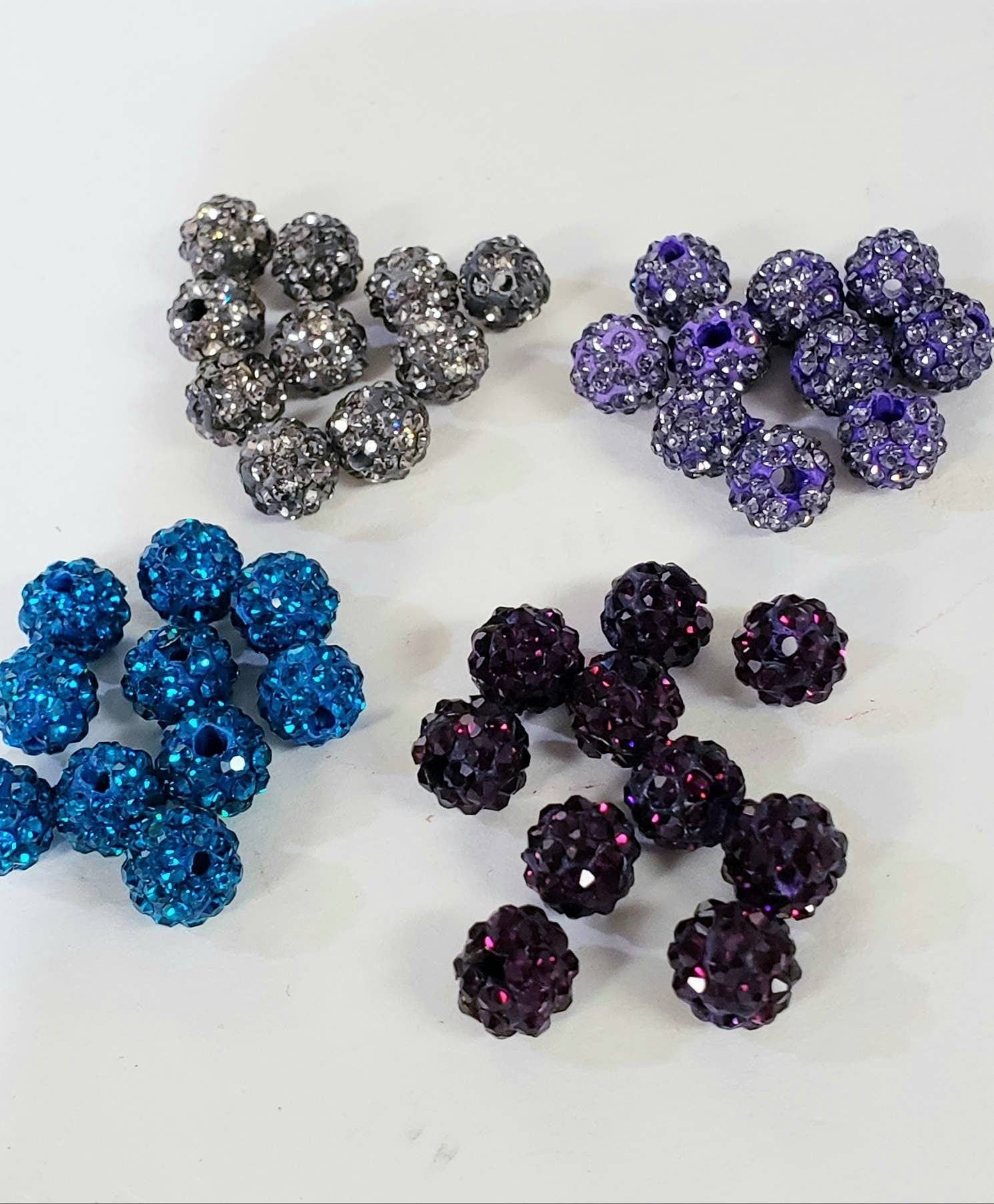 4 Pcs Crystal bead 6mm round, very sparkly diamond style spacer bead for jewelry making, bling bead in 4 colors black, violet, blue, purple