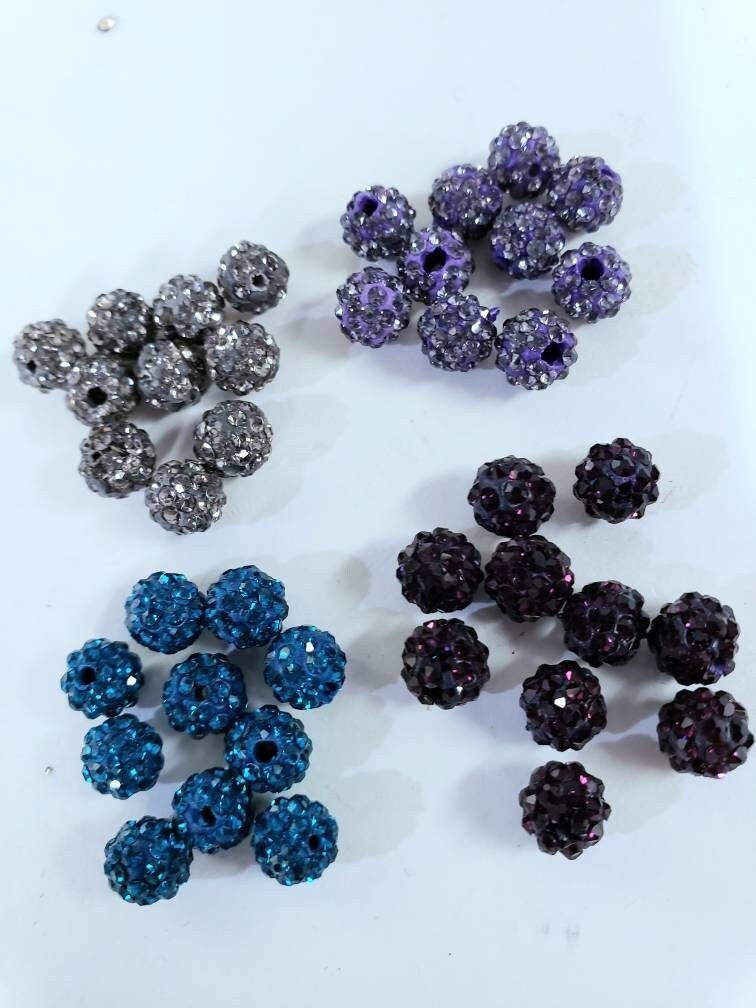 4 Pcs Crystal bead 6mm round, very sparkly diamond style spacer bead for jewelry making, bling bead in 4 colors black, violet, blue, purple