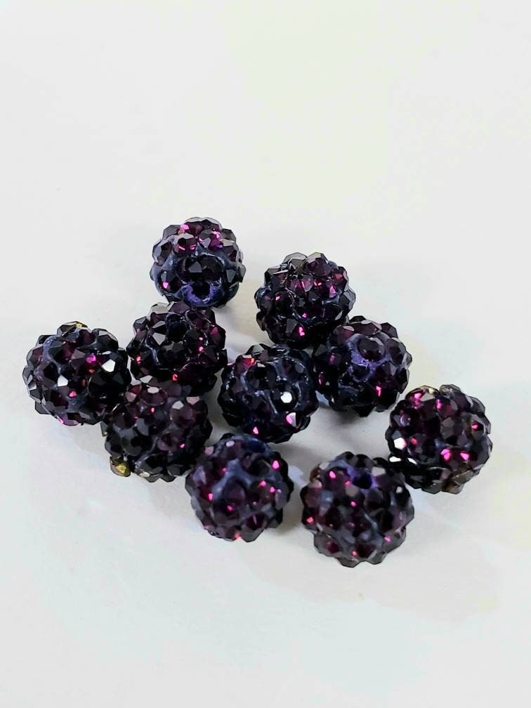 4 Pcs Crystal bead 6mm round, very sparkly diamond style spacer bead for jewelry making, bling bead in 4 colors black, violet, blue, purple