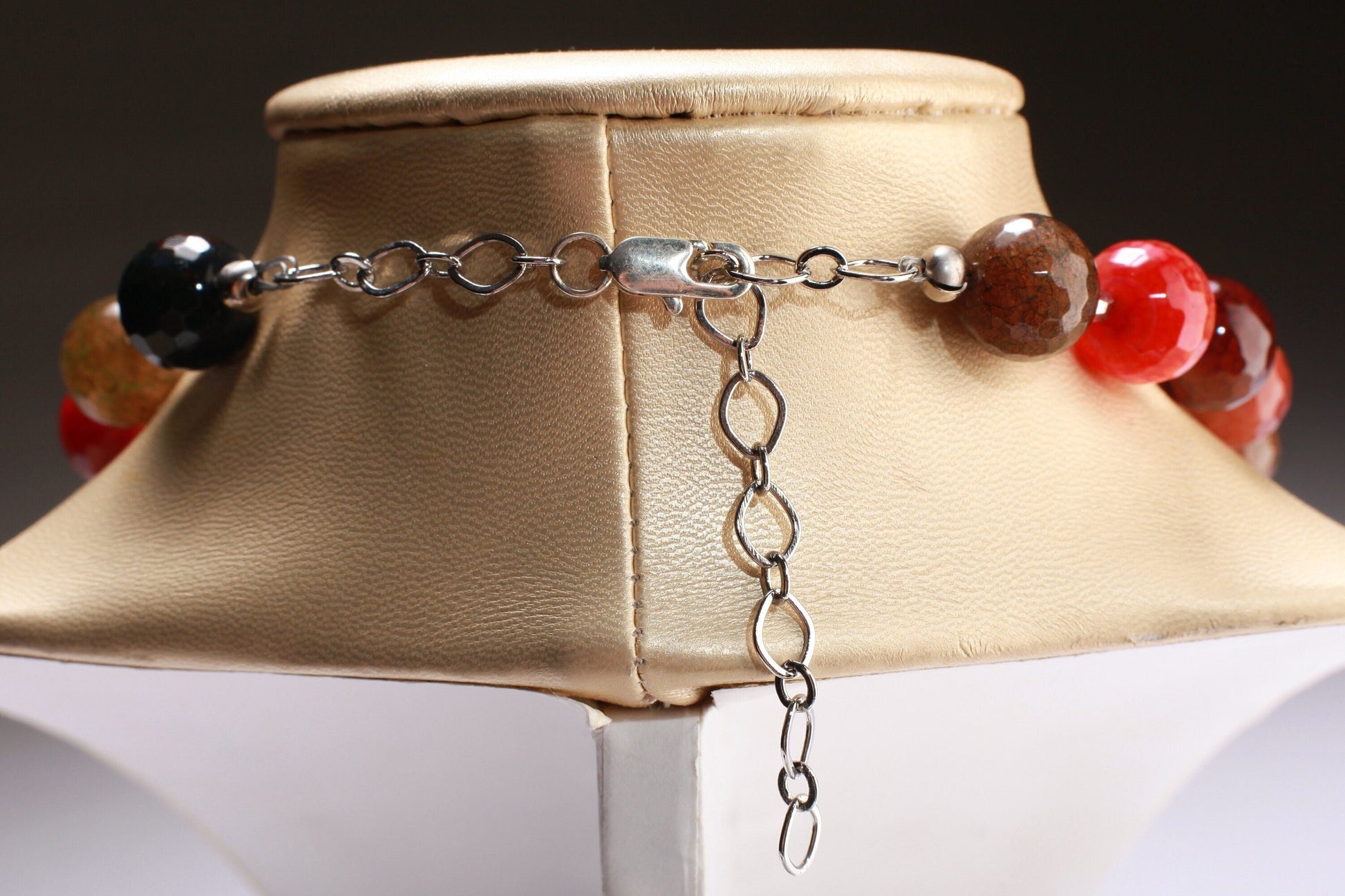 Faceted Fire Agate Natural Multi color 14mm Round Bead 20" Gemstones Necklace plus 2”Extension Chain