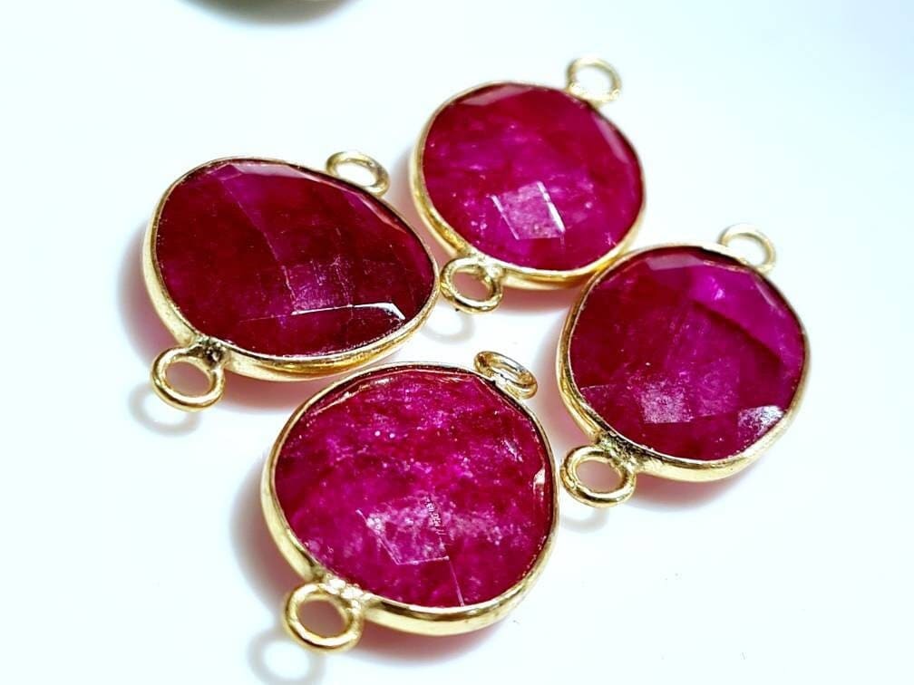 Ruby Sapphire, Emerald, Pyrite Faceted Oval 12-15x20mm Connector, Pendant, Focal Bead, Jewelry Making Piece