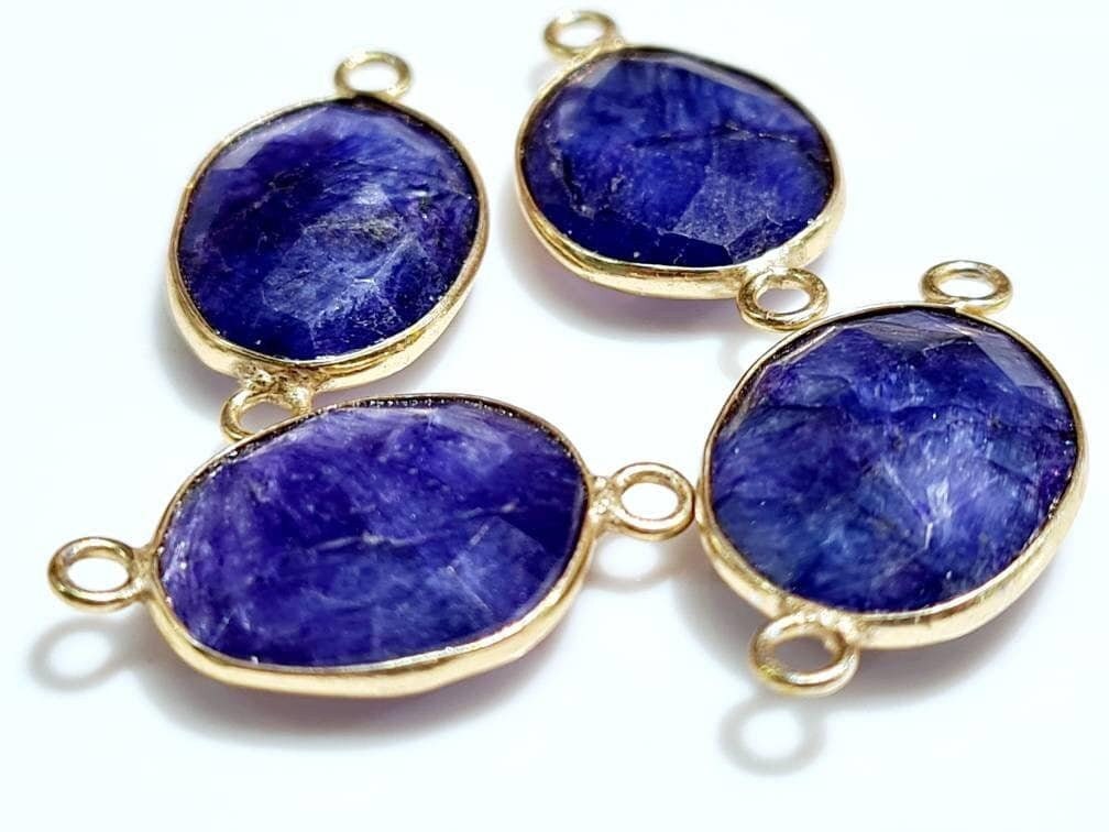 Ruby Sapphire, Emerald, Pyrite Faceted Oval 12-15x20mm Connector, Pendant, Focal Bead, Jewelry Making Piece