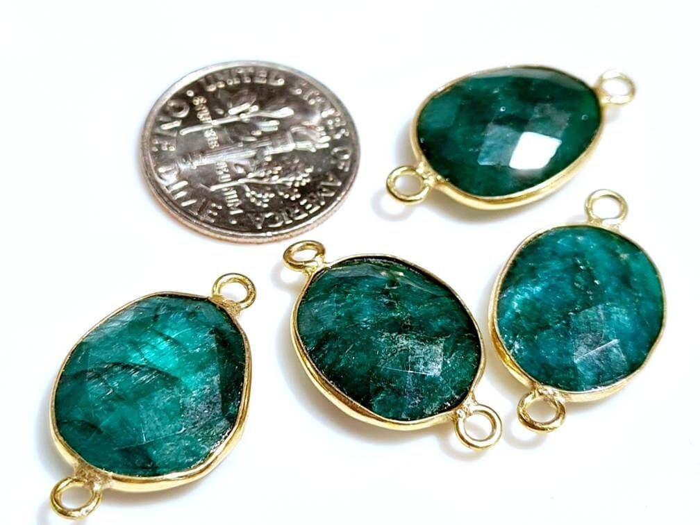 Ruby Sapphire, Emerald, Pyrite Faceted Oval 12-15x20mm Connector, Pendant, Focal Bead, Jewelry Making Piece