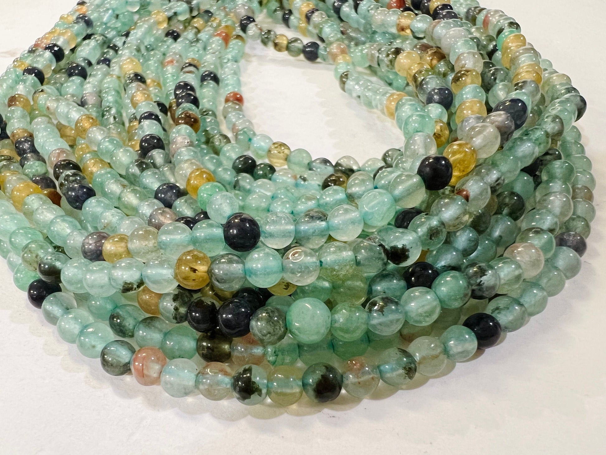 Multi Amazonite 4mm smooth Round Jewelry Making Blue Multi Color Gemstone for Bracelet, Necklace, Earrings Loose Beads 14.5" Strand