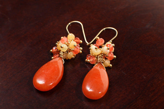 Carnelian, Ethiopian Opal Clusters, Carnelian Large Pear Drop Wire Wrapped in. 14k Gold filled earring Handmade Gift
