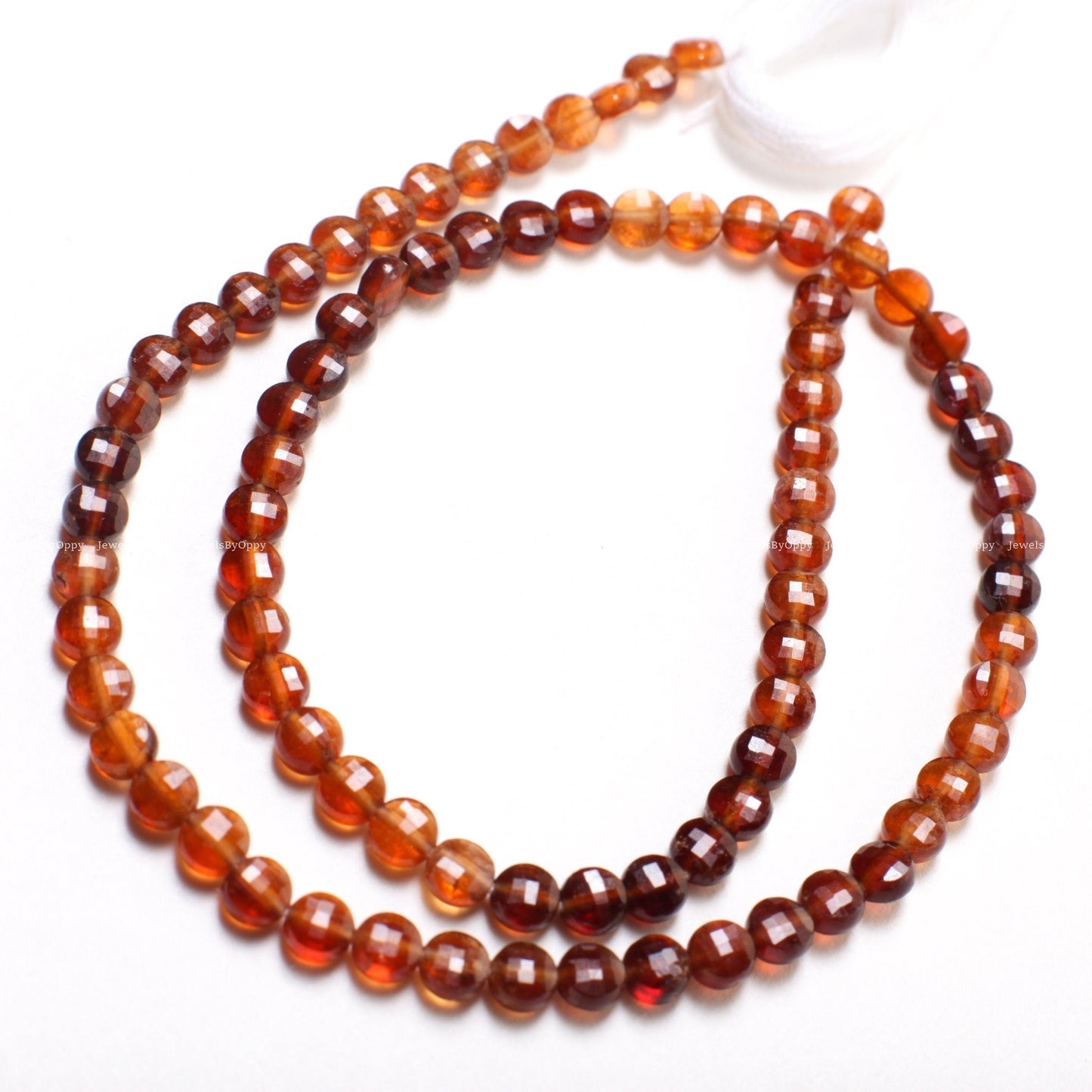 Natural Hessonite Garnet Faceted 3.5-4mm Coin Gemstone Beads, 12.5&quot; Strand