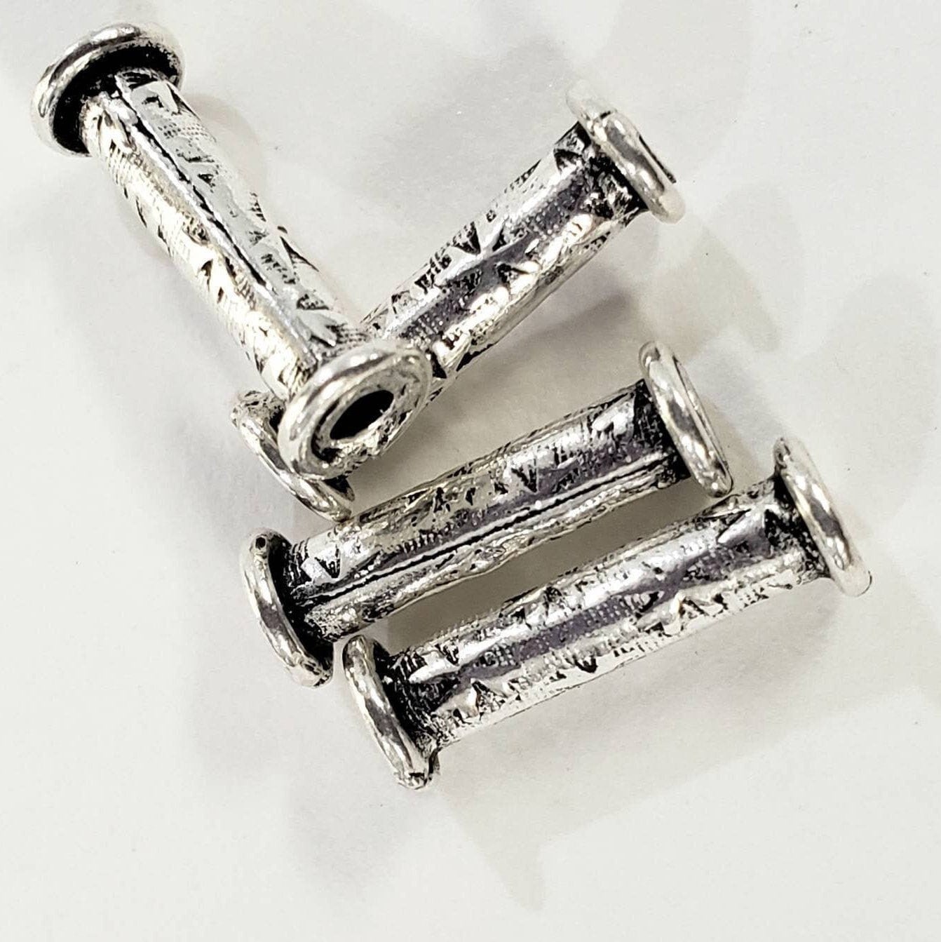 2 Pieces 925 Sterling Silver Bali tube 3x16mm handmade textures vintage spacer for jewelry making Necklace Bracelet earrings supplies.