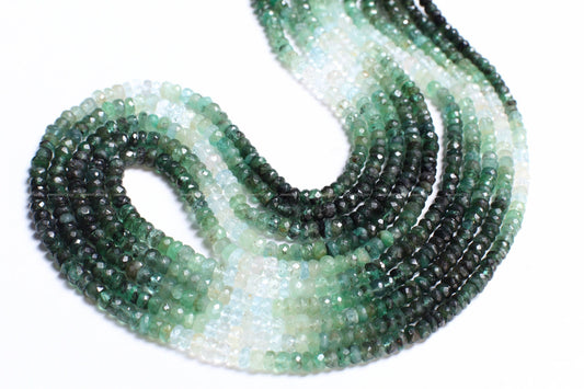 Natural Emerald Ombre Shaded 4-5mm large hand Faceted Roundel high Quality for Jewelry Making Gemstone 4&quot;, 8&quot;, 15.75&quot; Strand