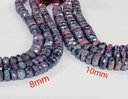 Natural bio purple Moonstone multi tone mystic 8mm - 10.5mm roundel, necklace bracelet earrings jewelry making beads, 8&quot; strand