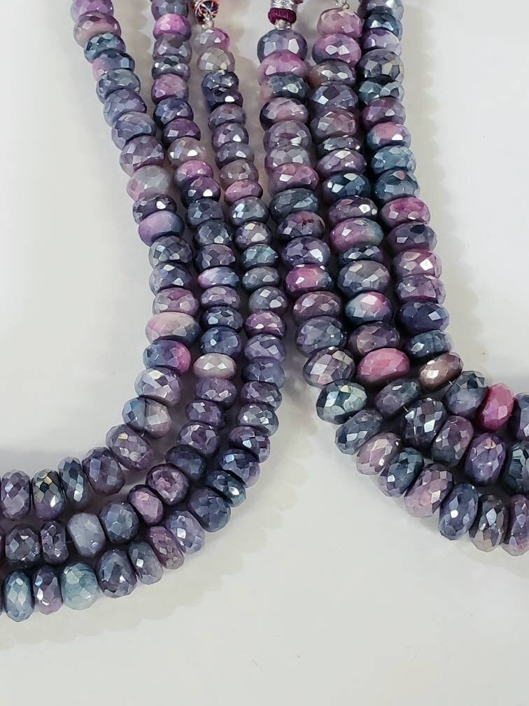 Natural bio purple Moonstone multi tone mystic 8mm - 10.5mm roundel, necklace bracelet earrings jewelry making beads, 8&quot; strand