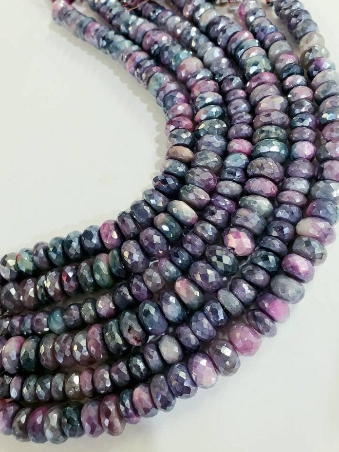 Natural bio purple Moonstone multi tone mystic 8mm - 10.5mm roundel, necklace bracelet earrings jewelry making beads, 8&quot; strand