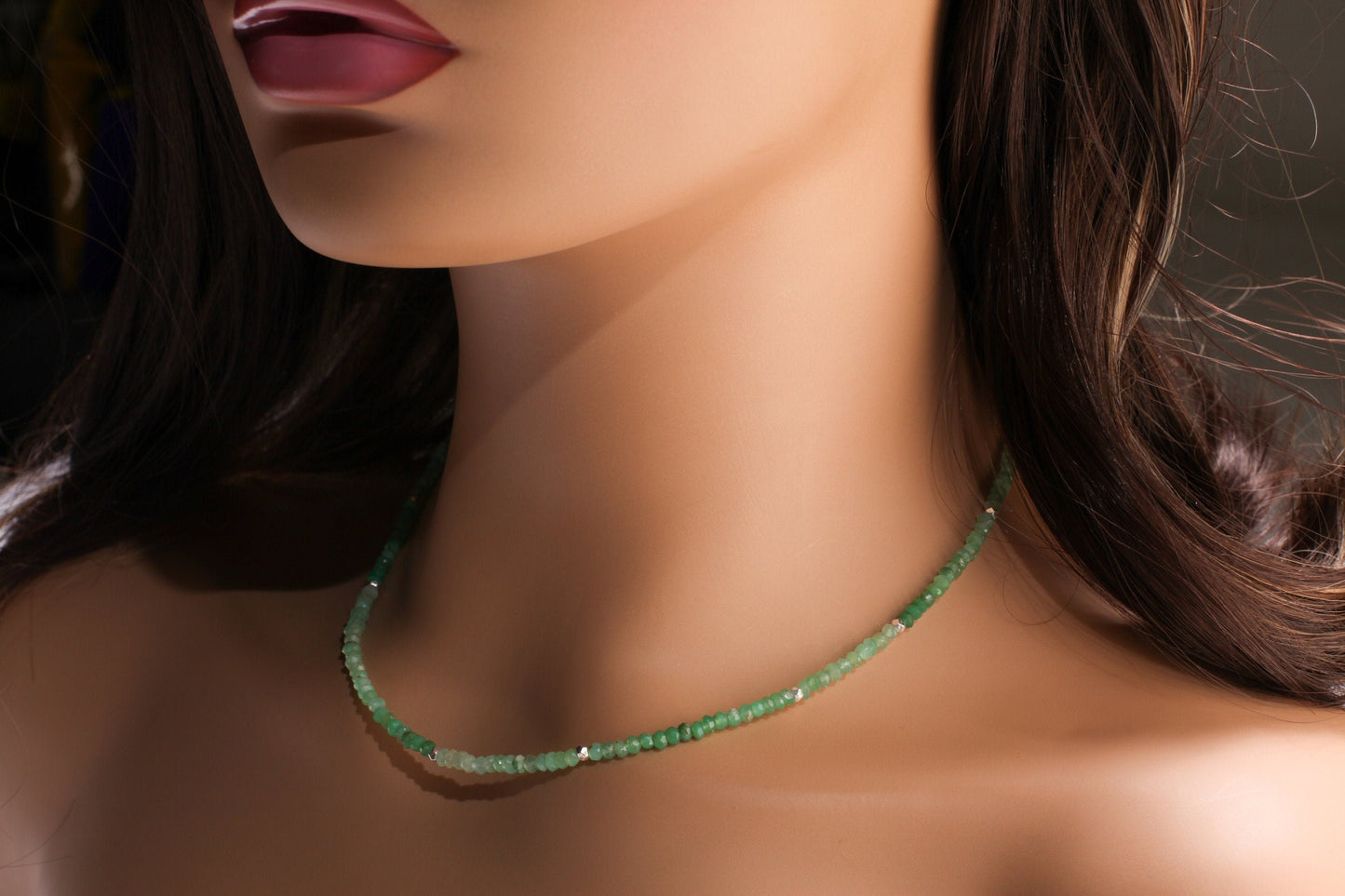 Chrysoprase Faceted 3.5mm ombré shaded Rondelle Choker Necklace in 925 Sterling Silver, soothing light green ,Woman gifts, Birthday