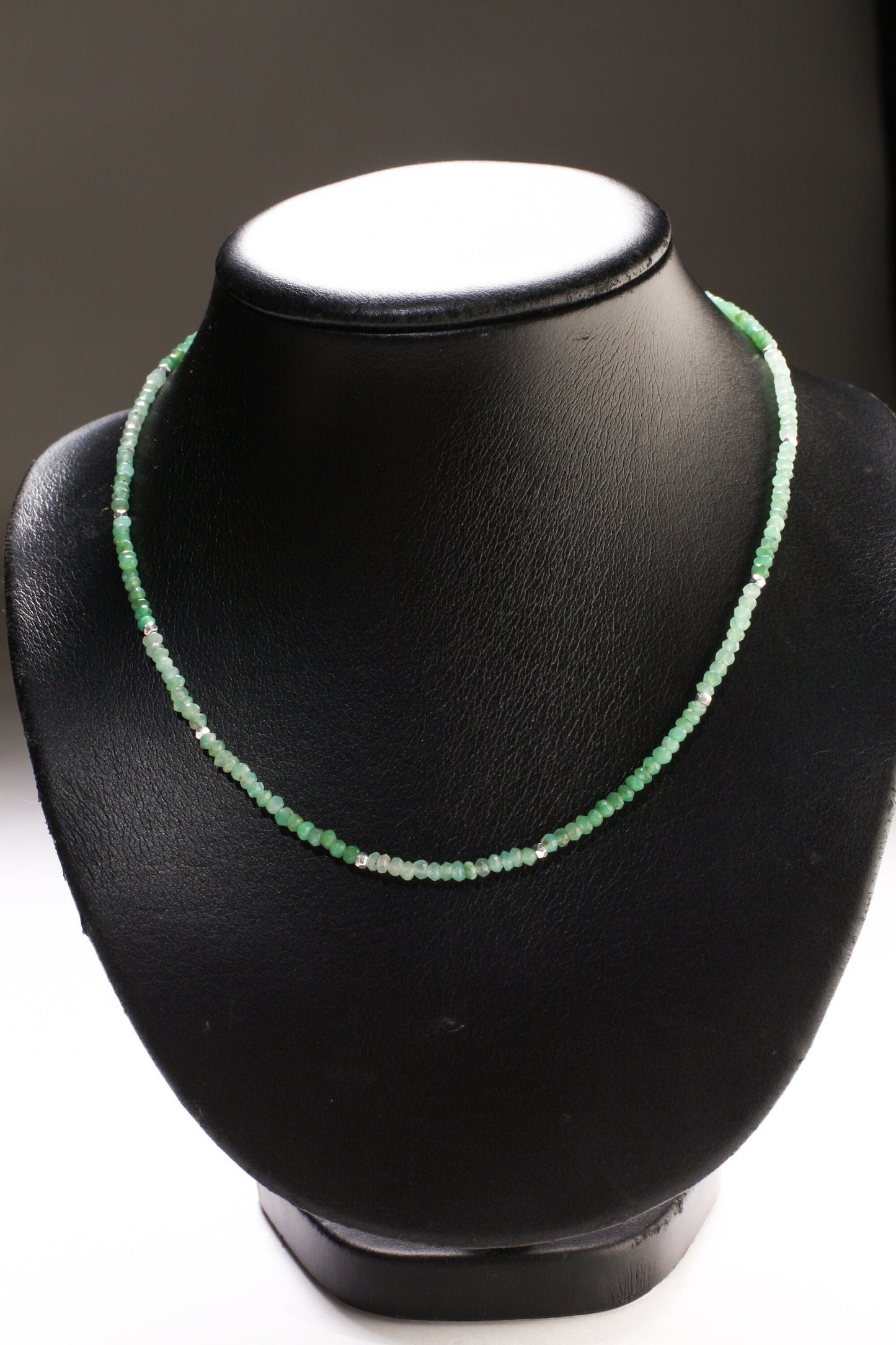 Chrysoprase Faceted 3.5mm ombré shaded Rondelle Choker Necklace in 925 Sterling Silver, soothing light green ,Woman gifts, Birthday