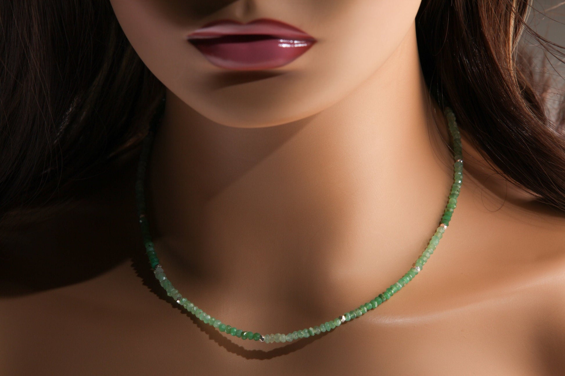 Chrysoprase Faceted 3.5mm ombré shaded Rondelle Choker Necklace in 925 Sterling Silver, soothing light green ,Woman gifts, Birthday