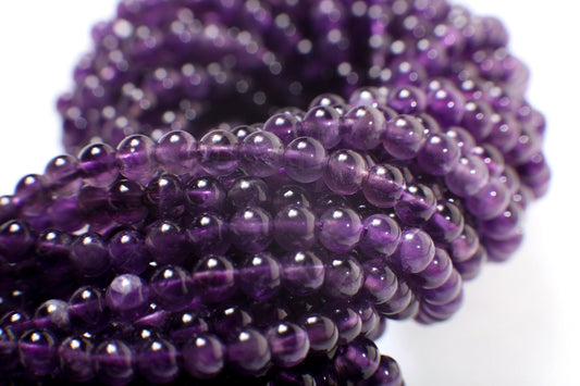 Amethyst Round 4mm, Jewelry Making Necklace, Bracelet, DIY Gemstone Purple Smooth Round Beads 15.5&quot; Strand