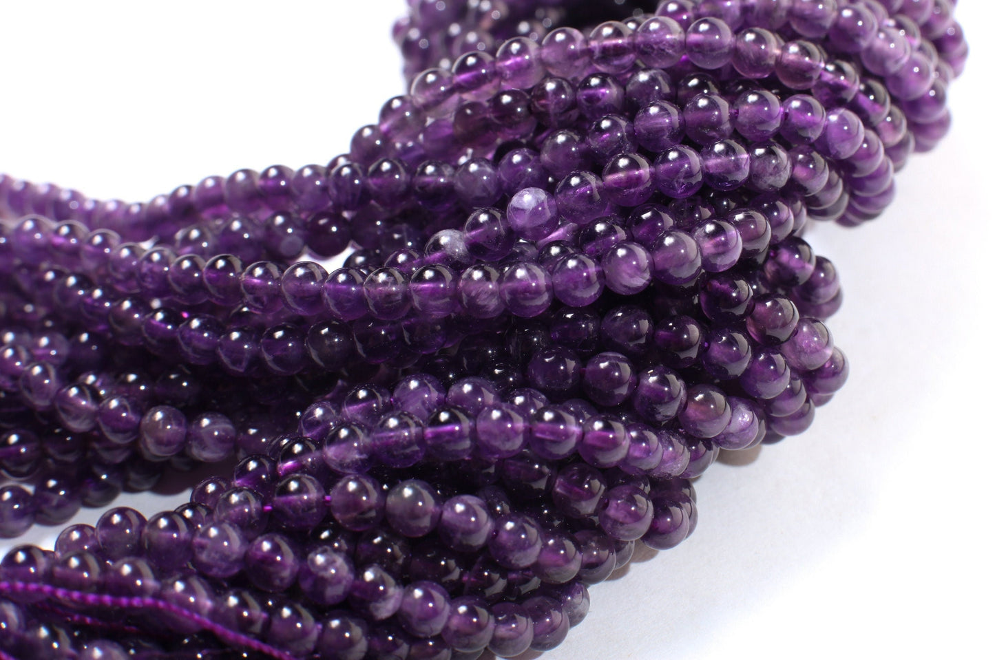 Amethyst Round 4mm, Jewelry Making Necklace, Bracelet, DIY Gemstone Purple Smooth Round Beads 15.5" Strand