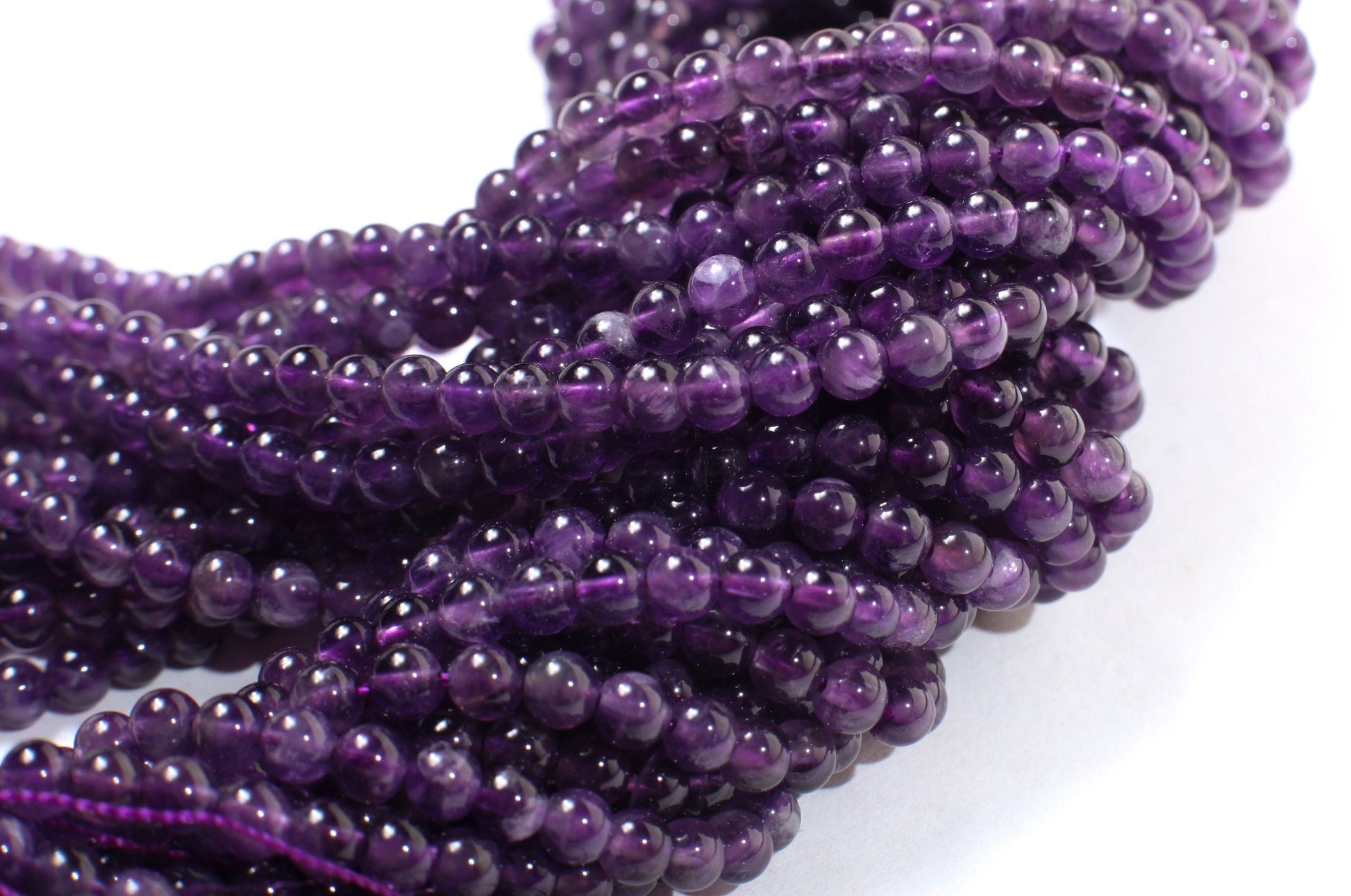 Amethyst Round 4mm, Jewelry Making Necklace, Bracelet, DIY Gemstone Purple Smooth Round Beads 15.5" Strand