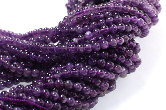 Amethyst Round 4mm, Jewelry Making Necklace, Bracelet, DIY Gemstone Purple Smooth Round Beads 15.5&quot; Strand