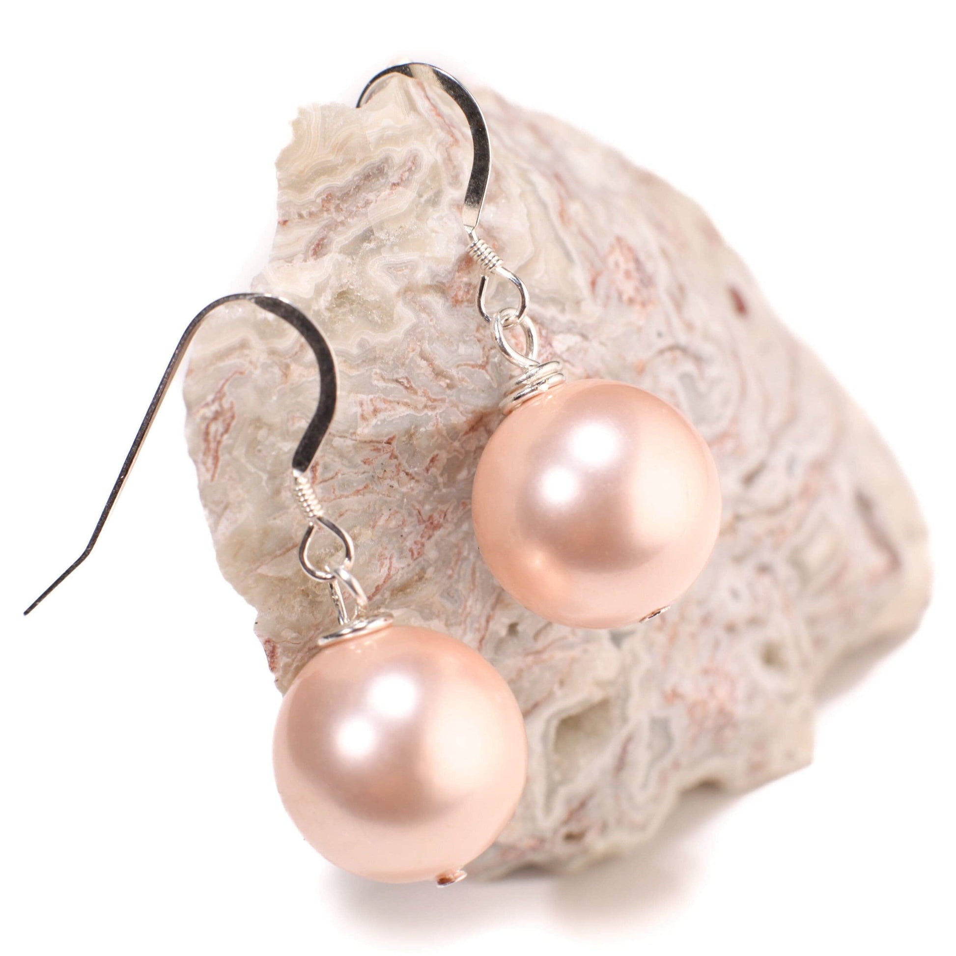 Pink South Sea Shell Pearl 14mm Large High Luster in 925 Sterling Silver Ear Wire or Leverback Earrings, Bridal, Gift for Her