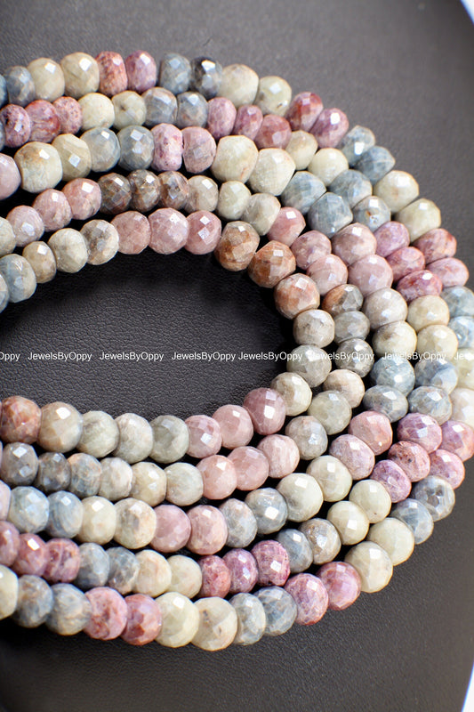 Natural Multi Pink Silverite Sapphire Faceted Rondelle 6.5-8mm, Rare , heavy weight , Jewelry Making Gemstone Beads 3&quot;,6&quot;,13&quot; Strand