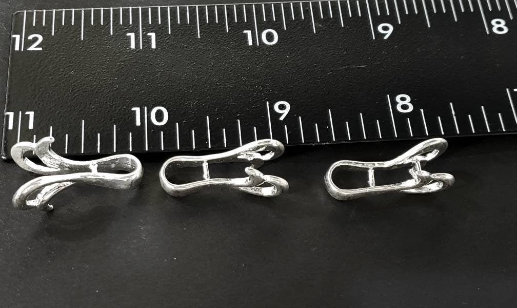 2 Pcs Silver Large Fancy Pinch Bail 25mm Long , Silver Plated Over Copper, Jewelry Making Pendant Holder, Price for Bails only.