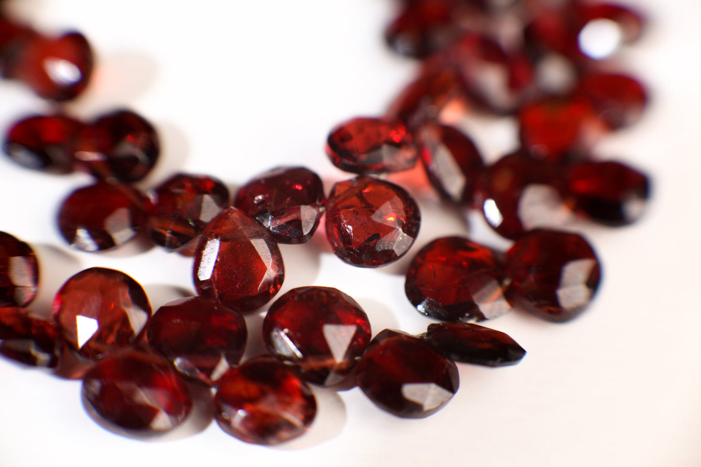 Mozambique Red Garnet Micro Faceted 6-7mm Heart Shape Pear Drop, Jewelry Making Rich Dark Red, January Birthstone Teardrop Beads