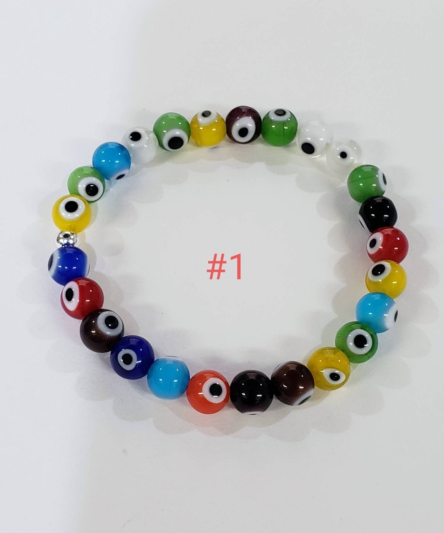 Evil Eye 8mm round protection Bracelet, stretchy with rhinestones roundel or without rhinestone. Man&#39;s woman gift, Chakra