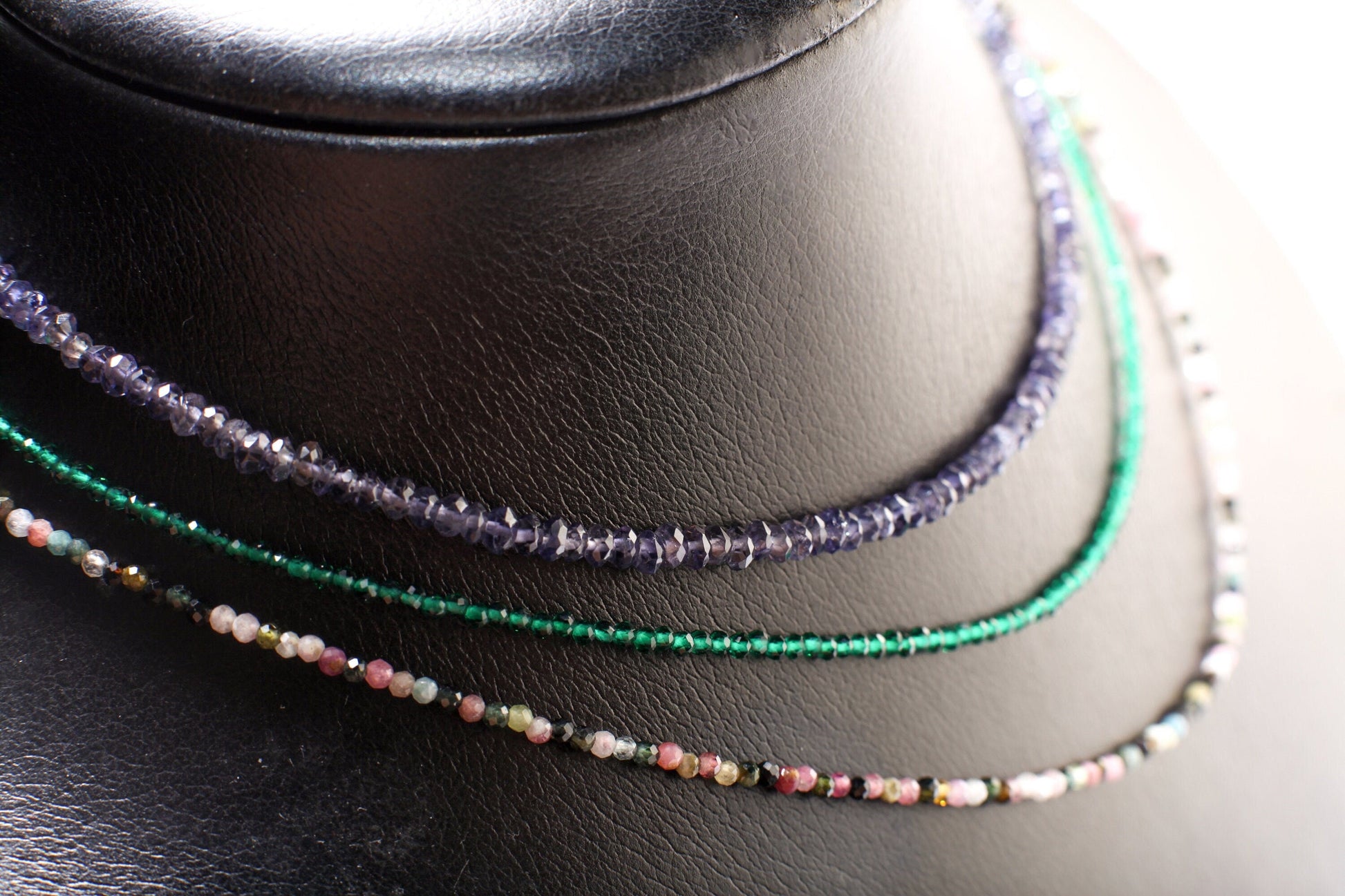 3-3.5mm Faceted Iolite, Emerald Spinel, Multi Watermelon Tourmaline Layering Choker 925 Sterling Silver Necklace, Precious Gemstones