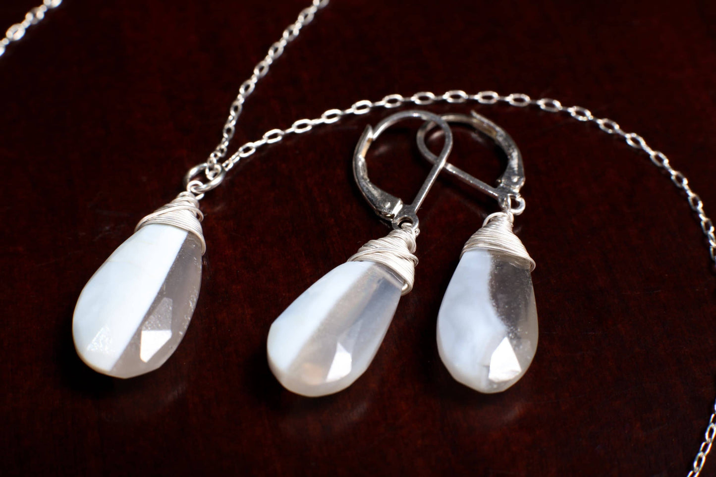 Bio Opal Pendant and Earring long faceted drop, high quality Natural Opal Jewelry Set in 925 Sterling Silver, chain in sizes .