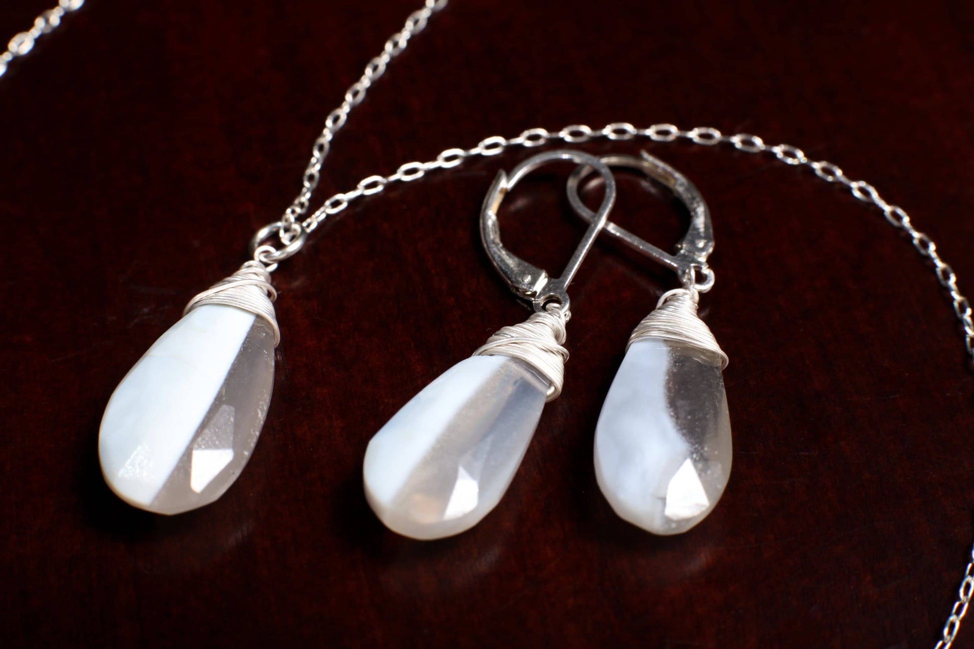 Bio Opal Pendant and Earring long faceted drop, high quality Natural Opal Jewelry Set in 925 Sterling Silver, chain in sizes .