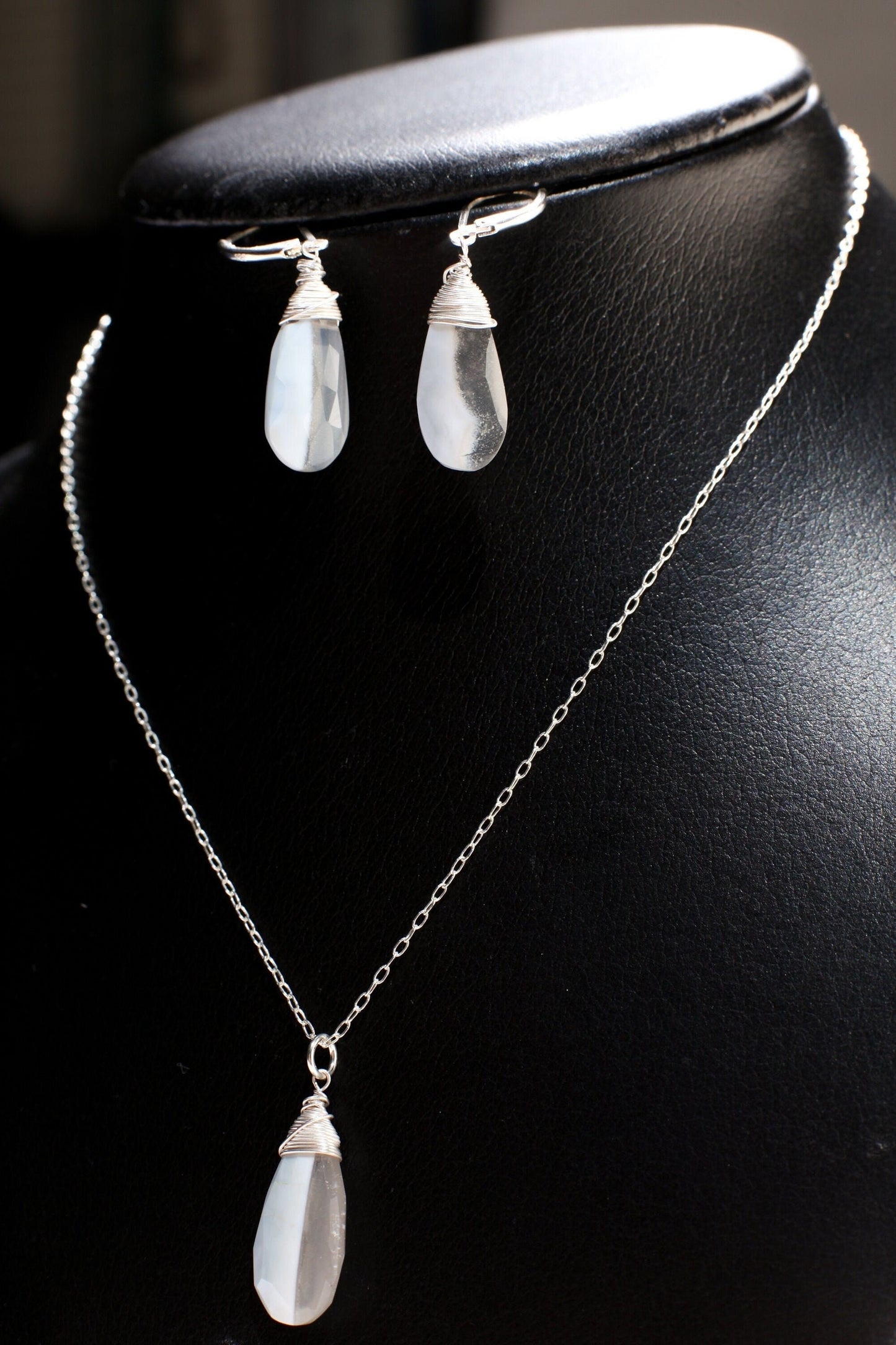 Bio Opal Pendant and Earring long faceted drop, high quality Natural Opal Jewelry Set in 925 Sterling Silver, chain in sizes .