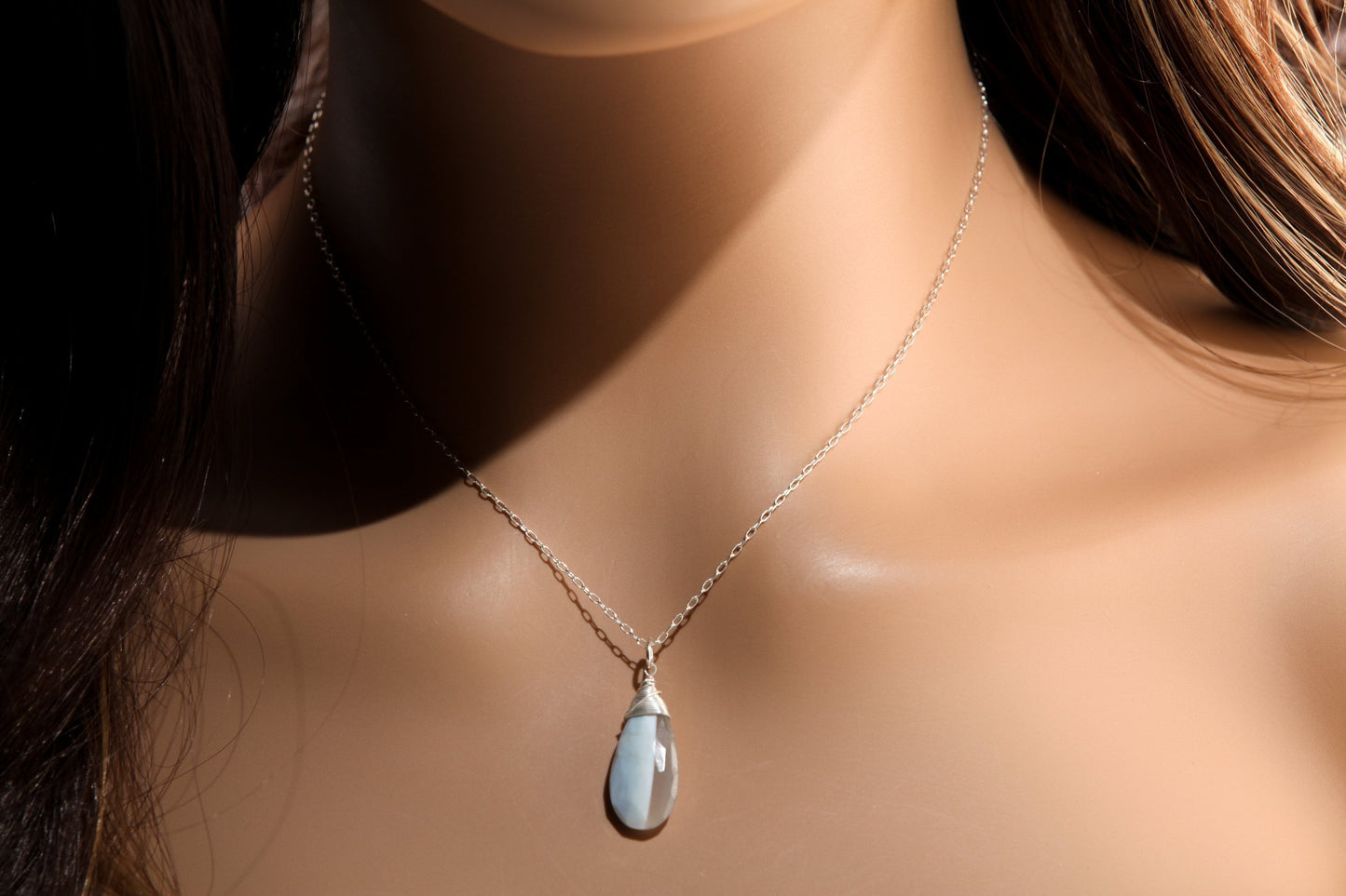 Bio Opal Pendant and Earring long faceted drop, high quality Natural Opal Jewelry Set in 925 Sterling Silver, chain in sizes .