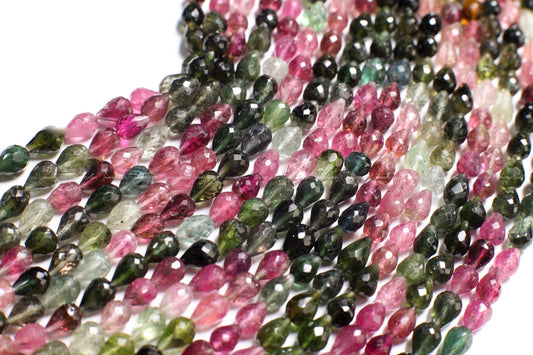 Natural Multi Watermelon Tourmaline Faceted Briolette 4-4.5x6-6.5mm Drop Shape Teardrop DIY Jewelry Making Gemstone Teardrop Beads