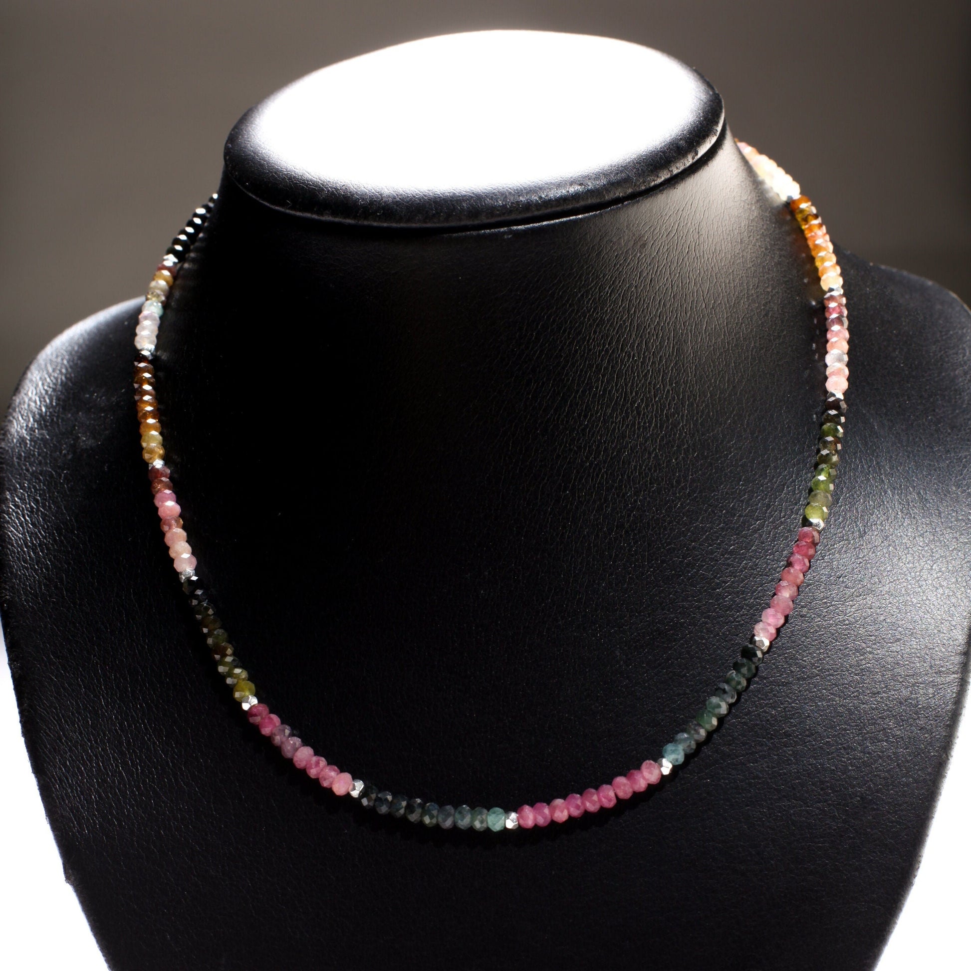 Natural Multi Watermelon Tourmaline 4mm Faceted Rondelle Necklace in 925 Sterling Silver Clasp, Healing, Energy, Chakra, Precious Gift