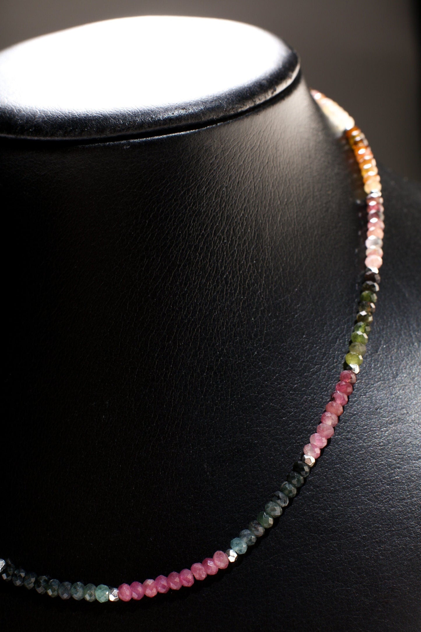 Natural Multi Watermelon Tourmaline 4mm Faceted Rondelle Necklace in 925 Sterling Silver Clasp, Healing, Energy, Chakra, Precious Gift