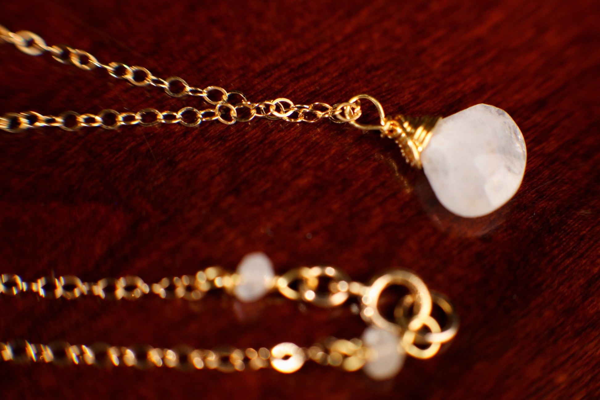 Rainbow Moonstone Faceted Heart Briolette Teardrop Wire Wrapped AAA Quality Cut Gems in 14K Gold Filled Necklace