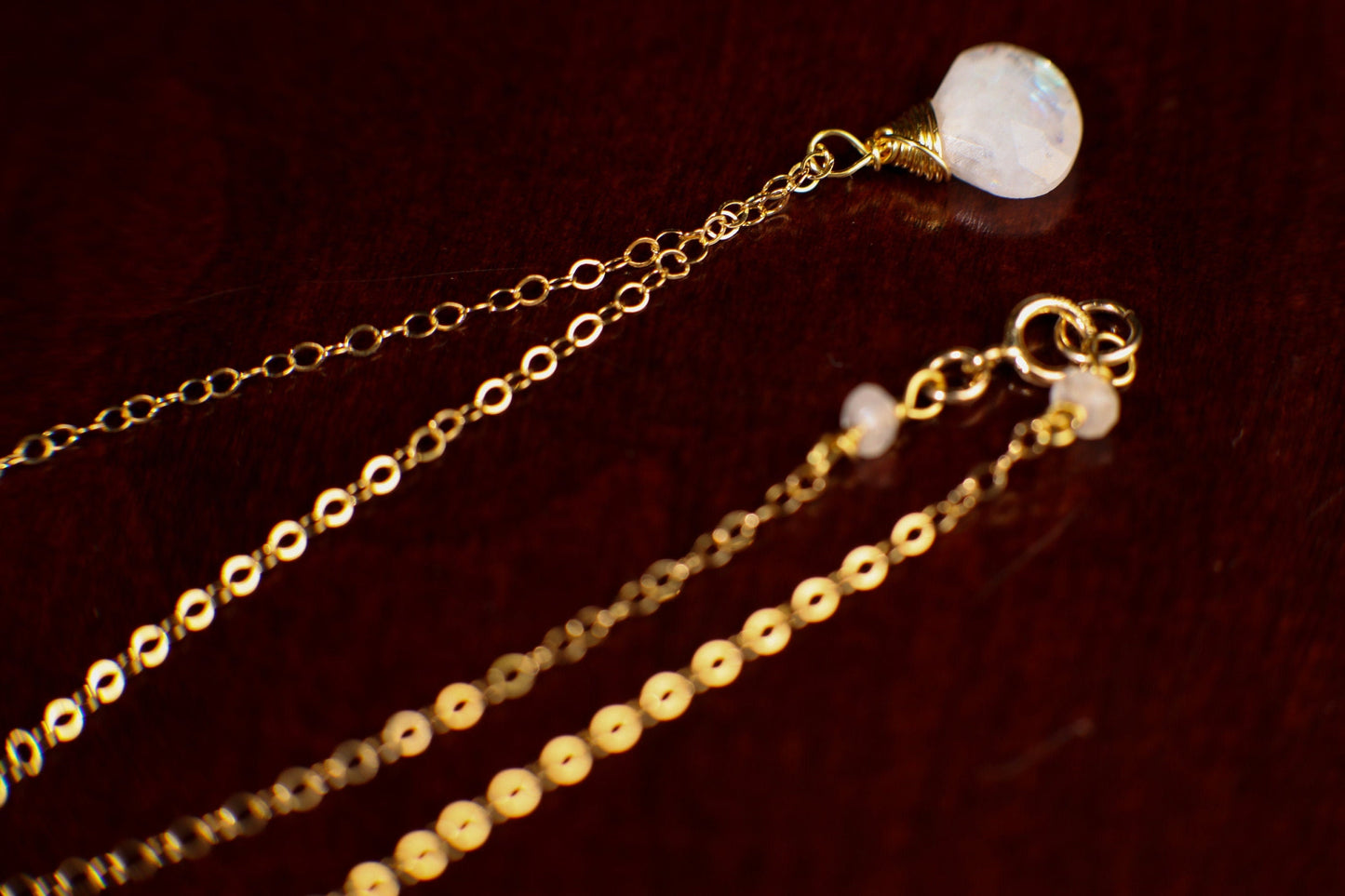 Rainbow Moonstone Faceted Heart Briolette Teardrop Wire Wrapped AAA Quality Cut Gems in 14K Gold Filled Necklace