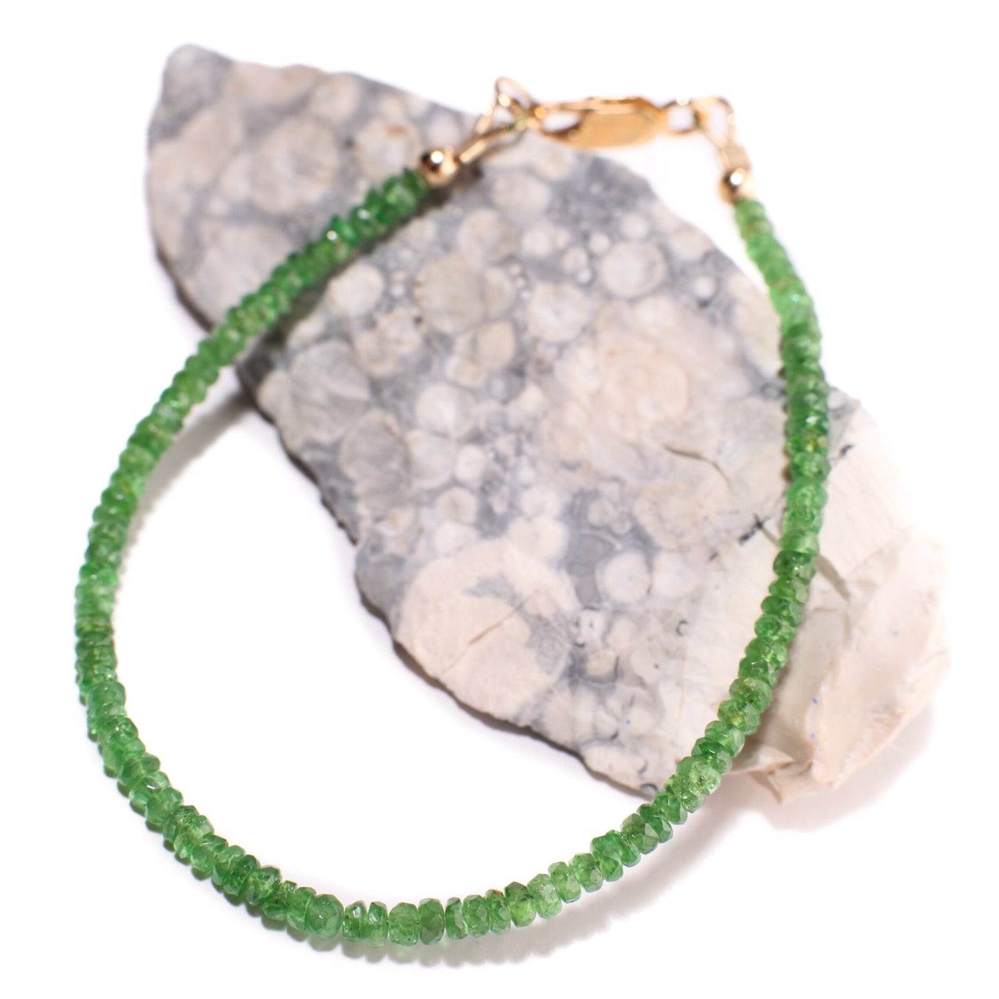 Tsavorite 3mm Faceted Roundel Bracelet, AAA Quality Natural Gemstone Bracelet in 14K Gold Filled