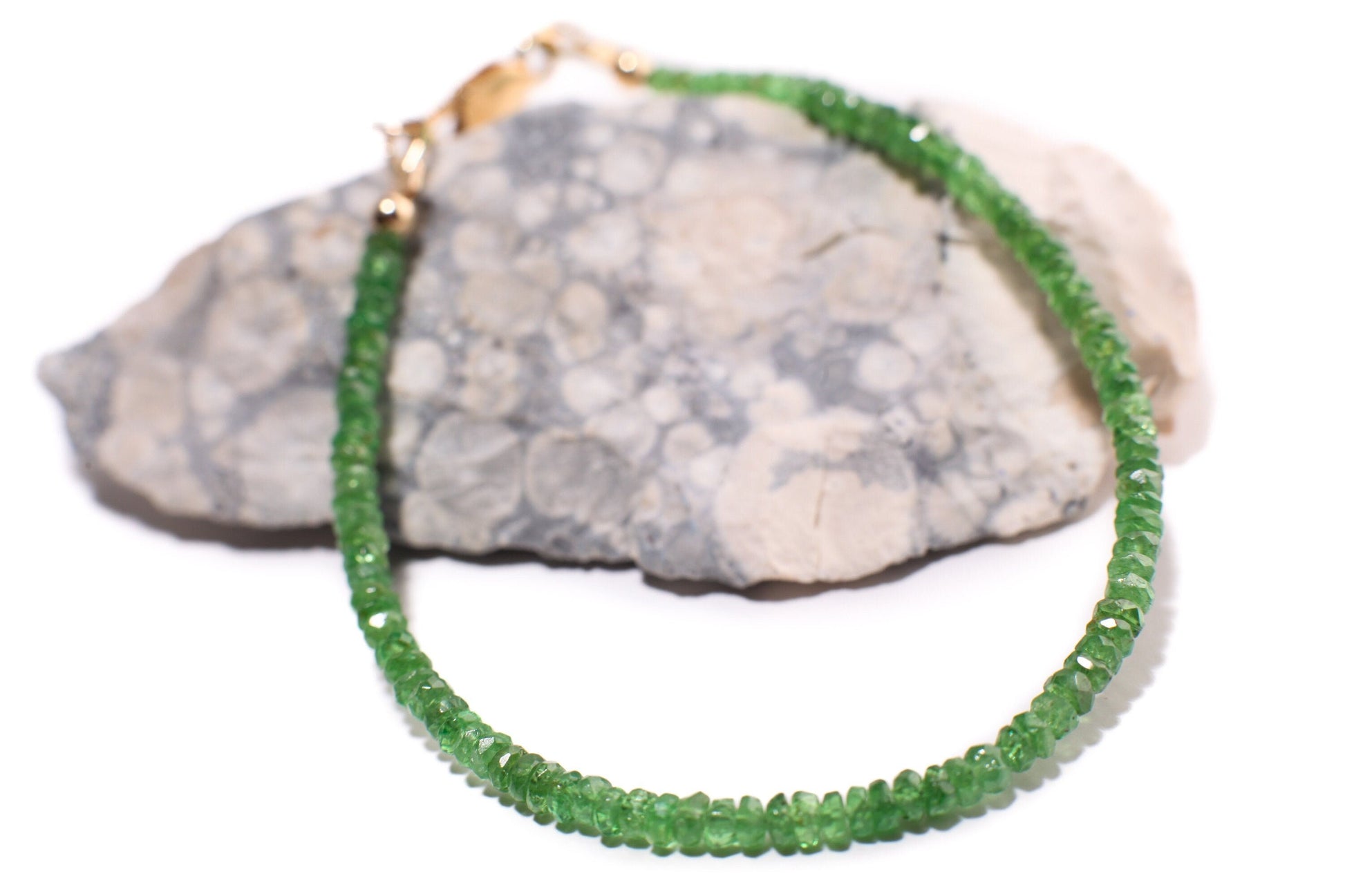 Tsavorite 3mm Faceted Roundel Bracelet, AAA Quality Natural Gemstone Bracelet in 14K Gold Filled