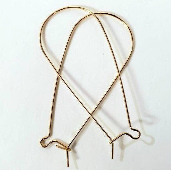14k gold filled 35mm and 48mm long kidney earwire , made in USA , smooth long earrings making elegant earwire , 1 pair, 2 pieces