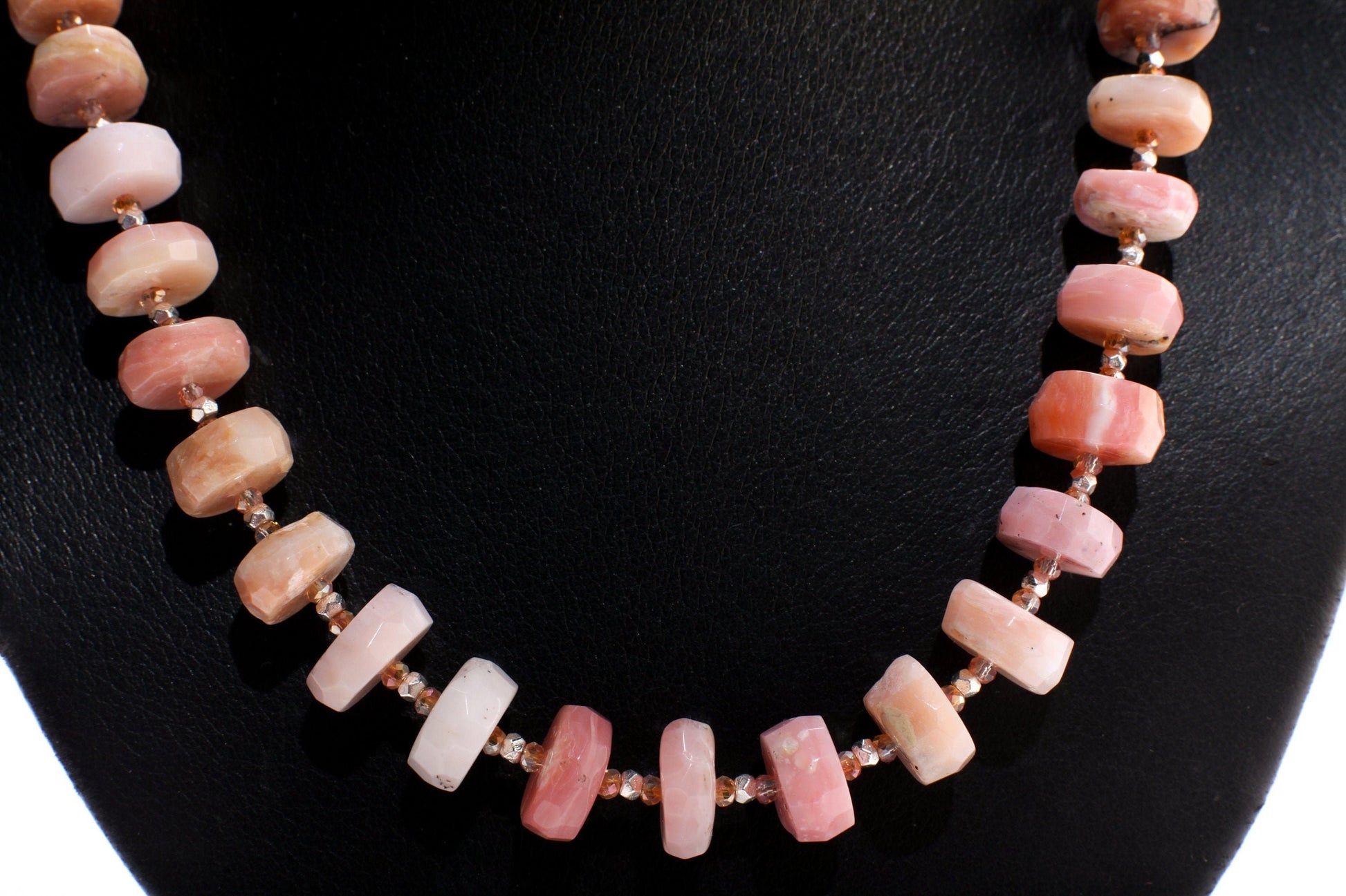 Pink Peruvian Opal Faceted Rondelle,12-14mm tyre shape Natural Gemstone in 925 Sterling Silver 19.5" Necklace and 2" Extension Chain