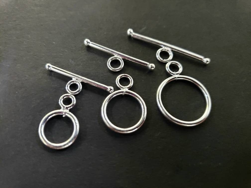 925 sterling silver 10mm, 12mm,15mm round toggle clasp, smooth finish jewelry making toggle clasp.