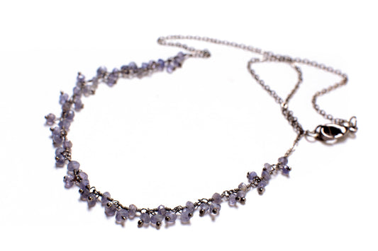 Genuine Iolite Faceted Wire Wrapped Clusters Necklace in Oxidized Silver Handmade Necklace,September Birthstone, violet blue Jewelry