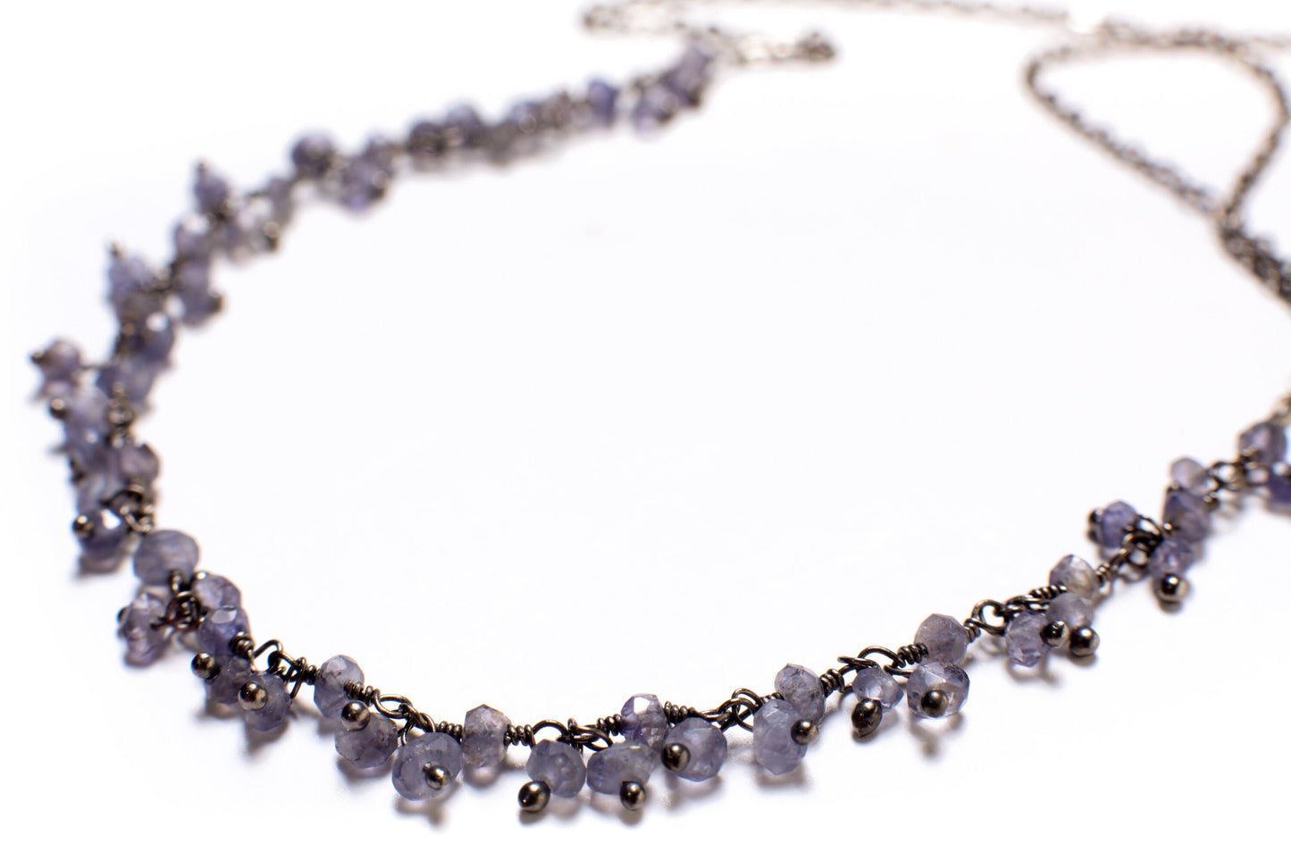 Genuine Iolite Faceted Wire Wrapped Clusters Necklace in Oxidized Silver Handmade Necklace,September Birthstone, violet blue Jewelry